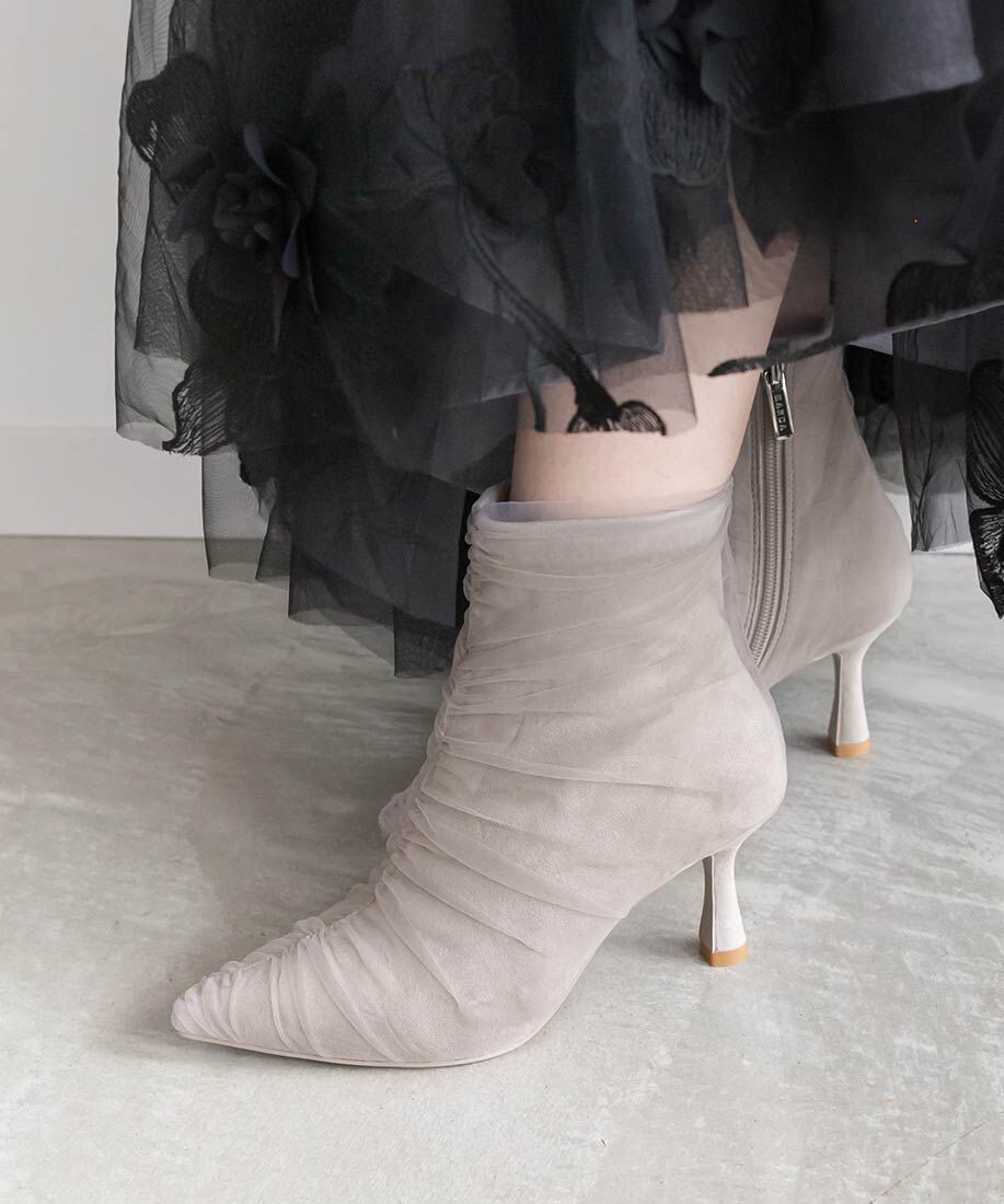 「チュールギャザーショートブーツ」|ショートブーツ|
