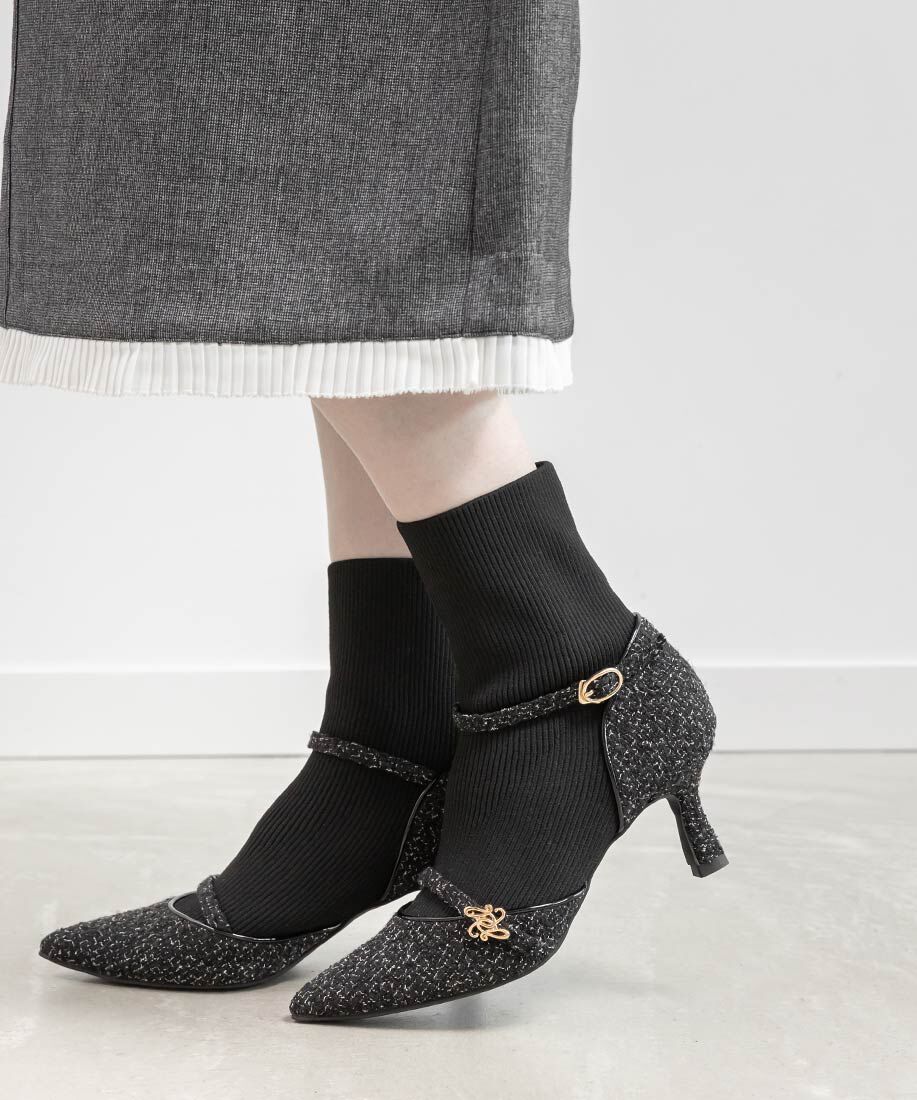  「パンプスライクニットドッキングブーツ」|ショートブーツ|