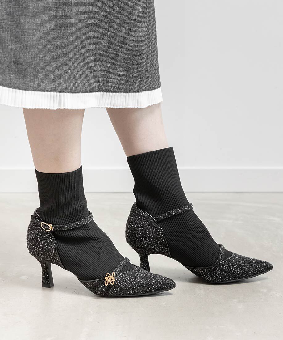  「パンプスライクニットドッキングブーツ」|ショートブーツ|