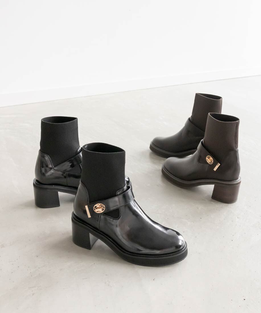  「レザーライクニットドッキングブーツ」|ショートブーツ|