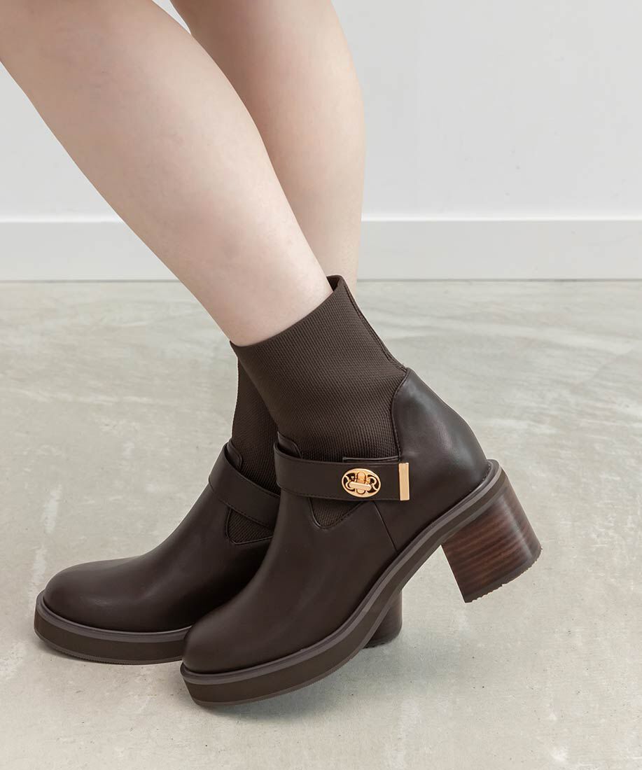  「レザーライクニットドッキングブーツ」|ショートブーツ|