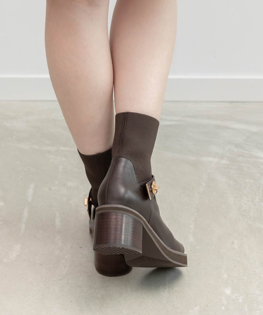  「レザーライクニットドッキングブーツ」|ショートブーツ|
