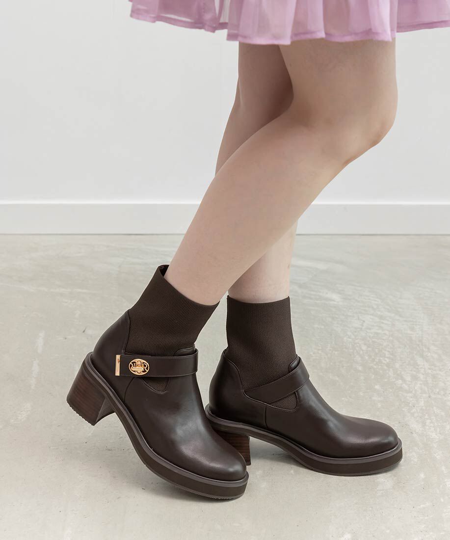  「レザーライクニットドッキングブーツ」|ショートブーツ|