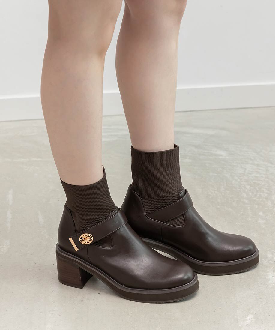  「レザーライクニットドッキングブーツ」|ショートブーツ|