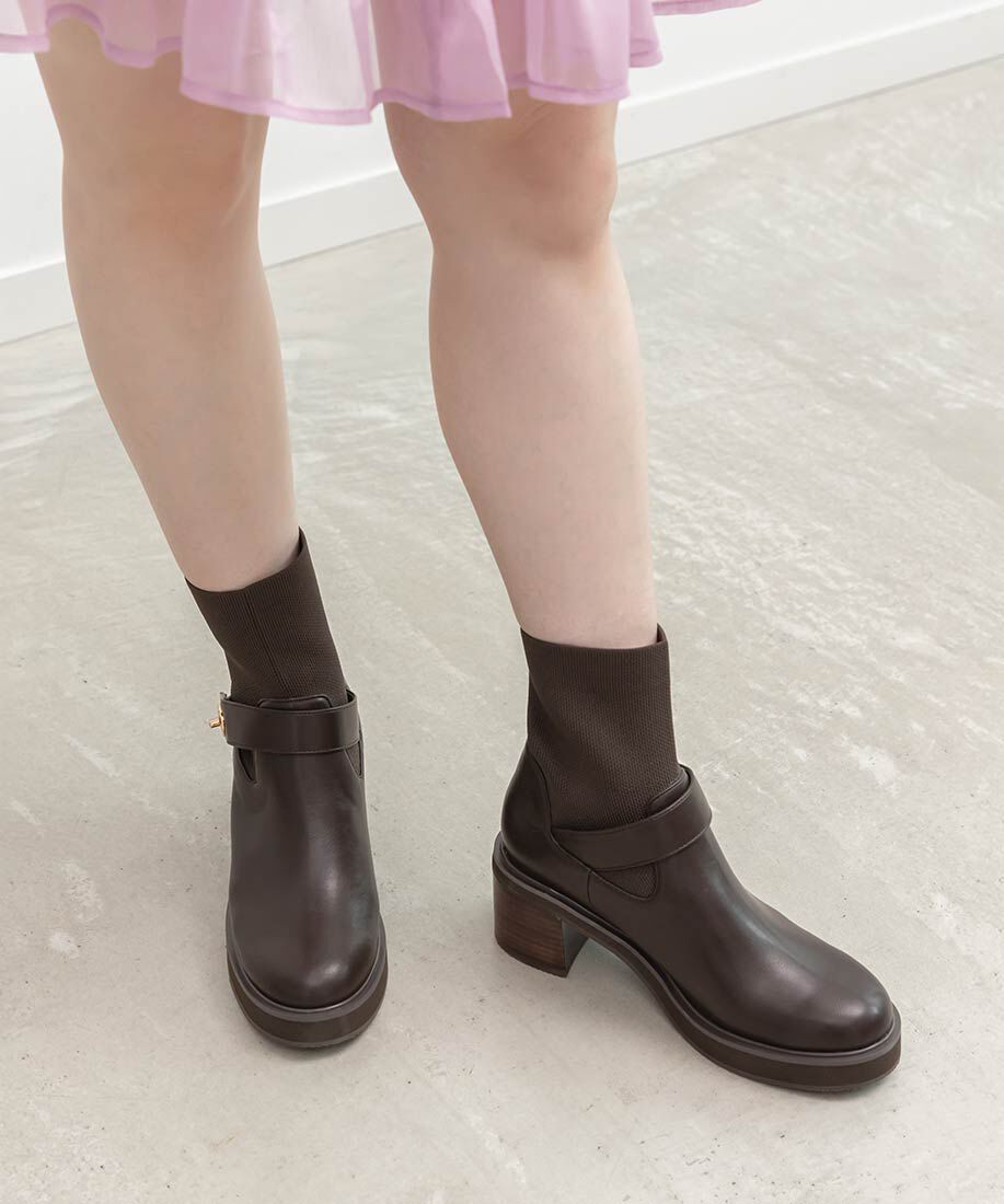  「レザーライクニットドッキングブーツ」|ショートブーツ|
