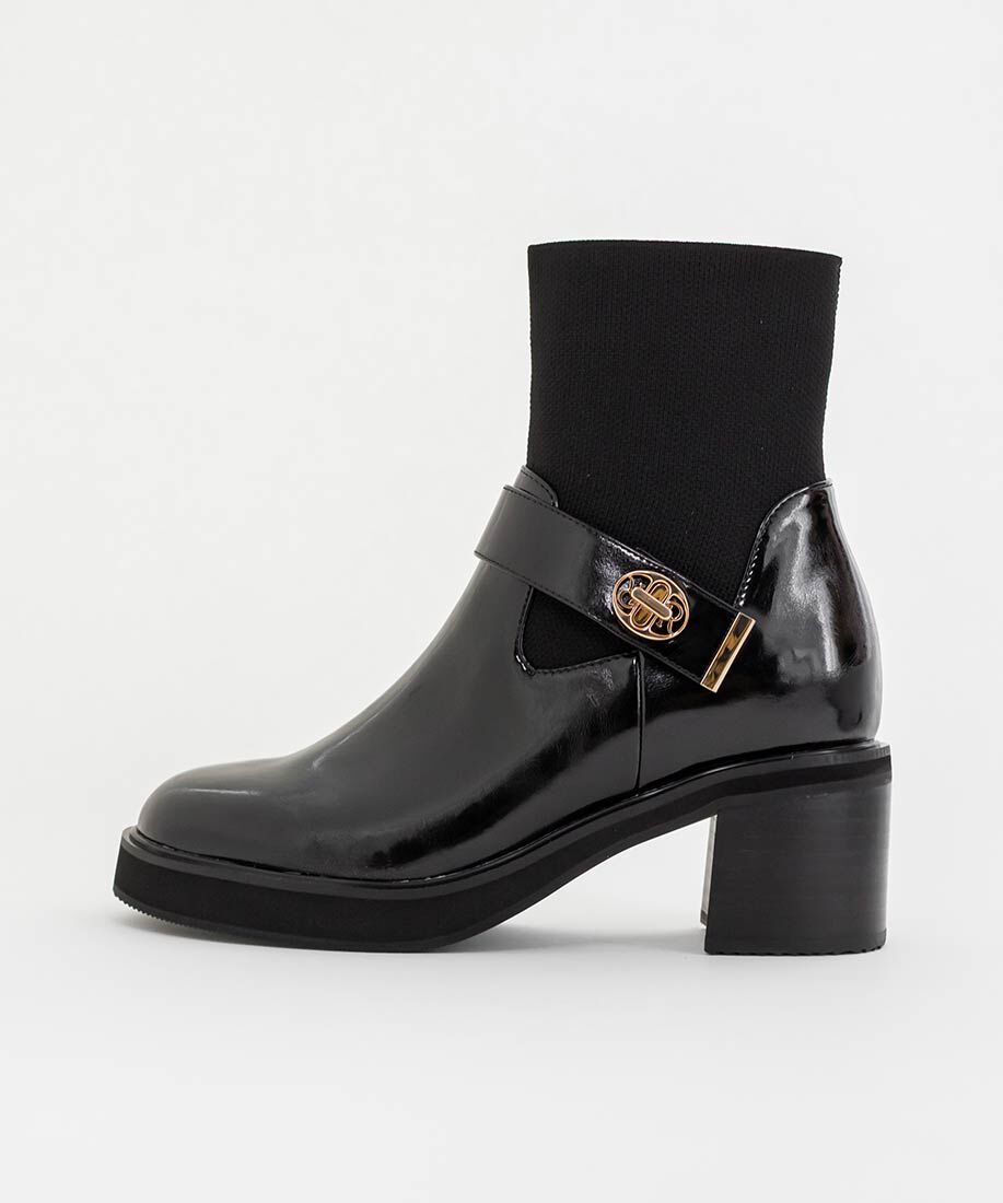  「レザーライクニットドッキングブーツ」|ショートブーツ|