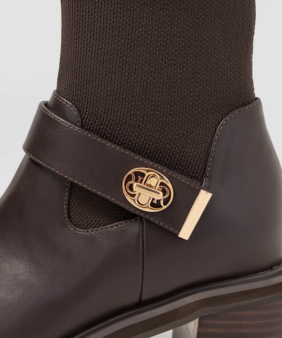  「レザーライクニットドッキングブーツ」|ショートブーツ|