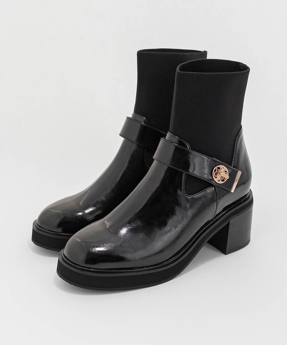  「レザーライクニットドッキングブーツ」|ショートブーツ|