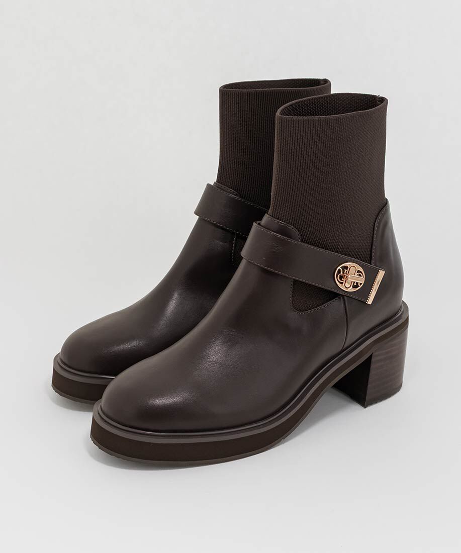  「レザーライクニットドッキングブーツ」|ショートブーツ|