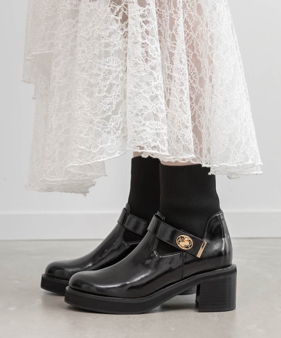  「レザーライクニットドッキングブーツ」|ショートブーツ|