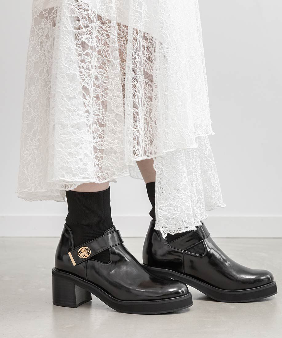  「レザーライクニットドッキングブーツ」|ショートブーツ|