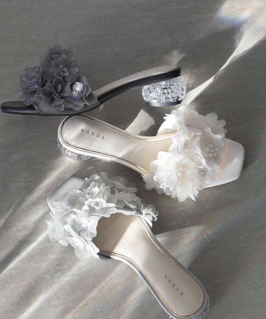  「シフォンフラワーミュールサンダル」|パンプス|