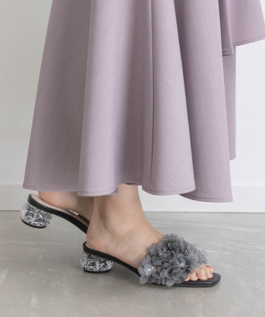 「シフォンフラワーミュールサンダル」|パンプス|