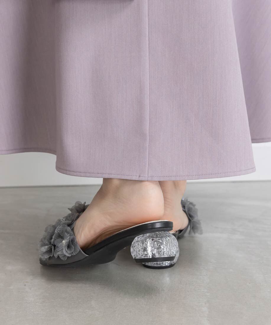  「シフォンフラワーミュールサンダル」|パンプス|