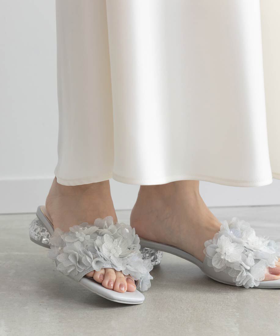  「シフォンフラワーミュールサンダル」|パンプス|