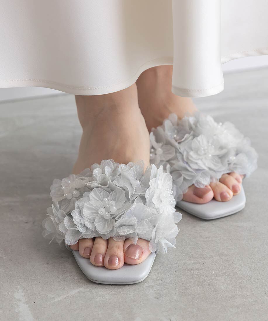  「シフォンフラワーミュールサンダル」|パンプス|