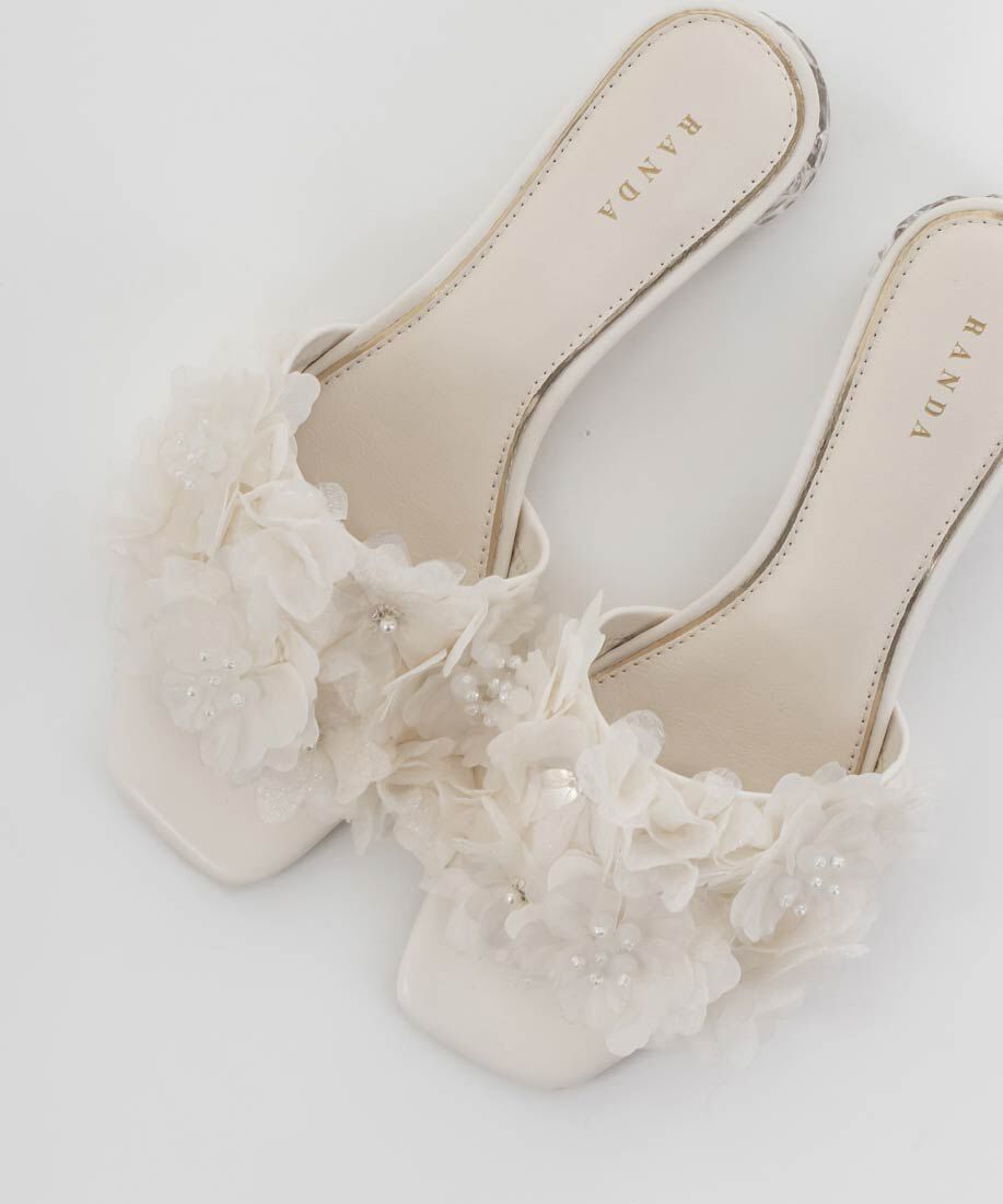  「シフォンフラワーミュールサンダル」|パンプス|