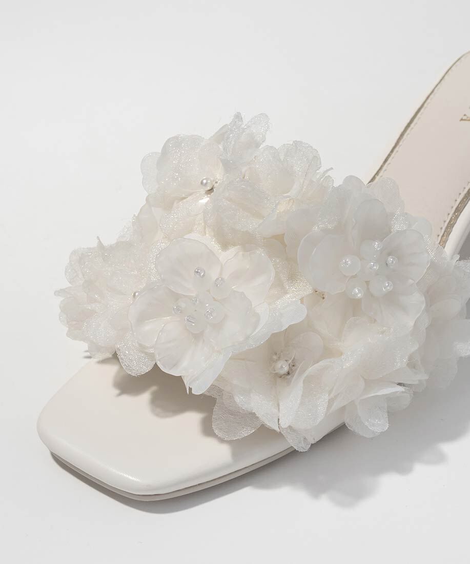  「シフォンフラワーミュールサンダル」|パンプス|