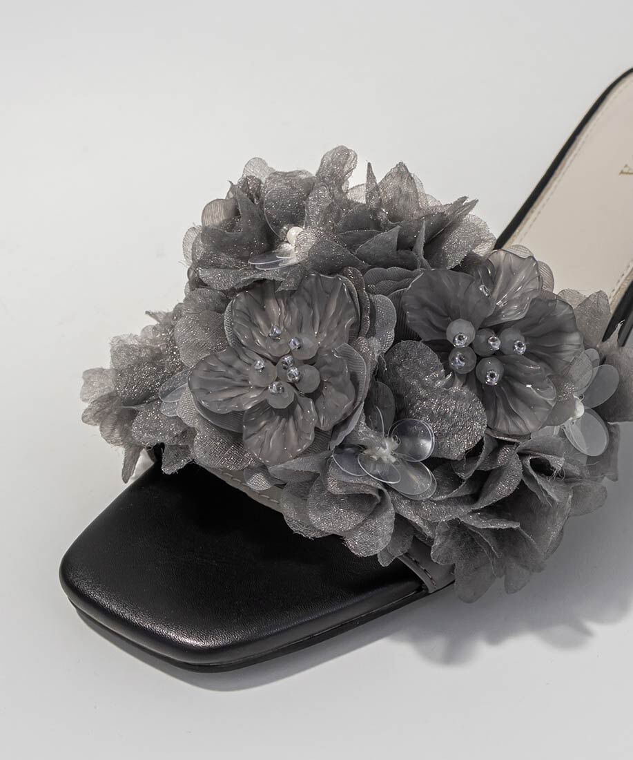  「シフォンフラワーミュールサンダル」|パンプス|