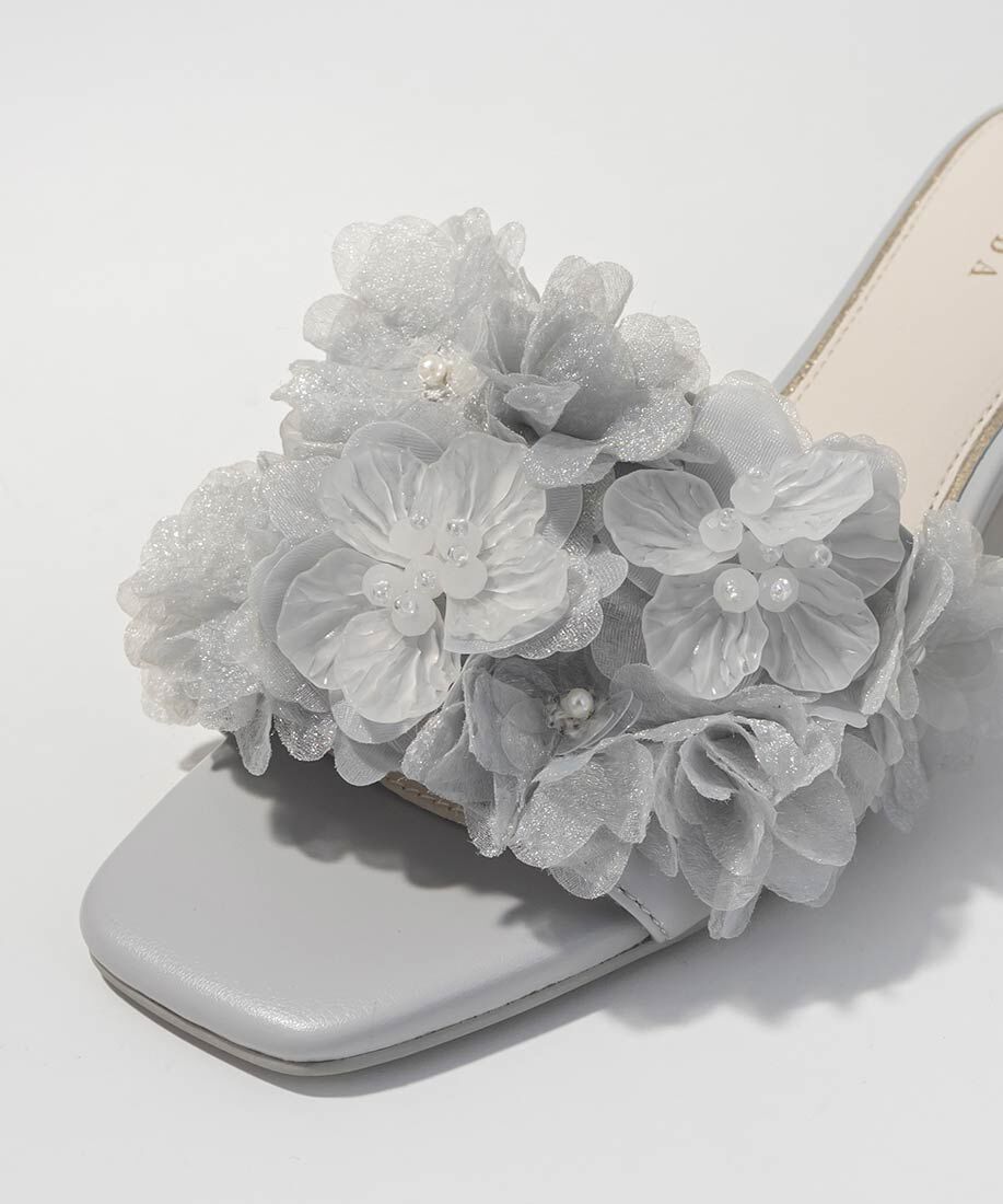  「シフォンフラワーミュールサンダル」|パンプス|