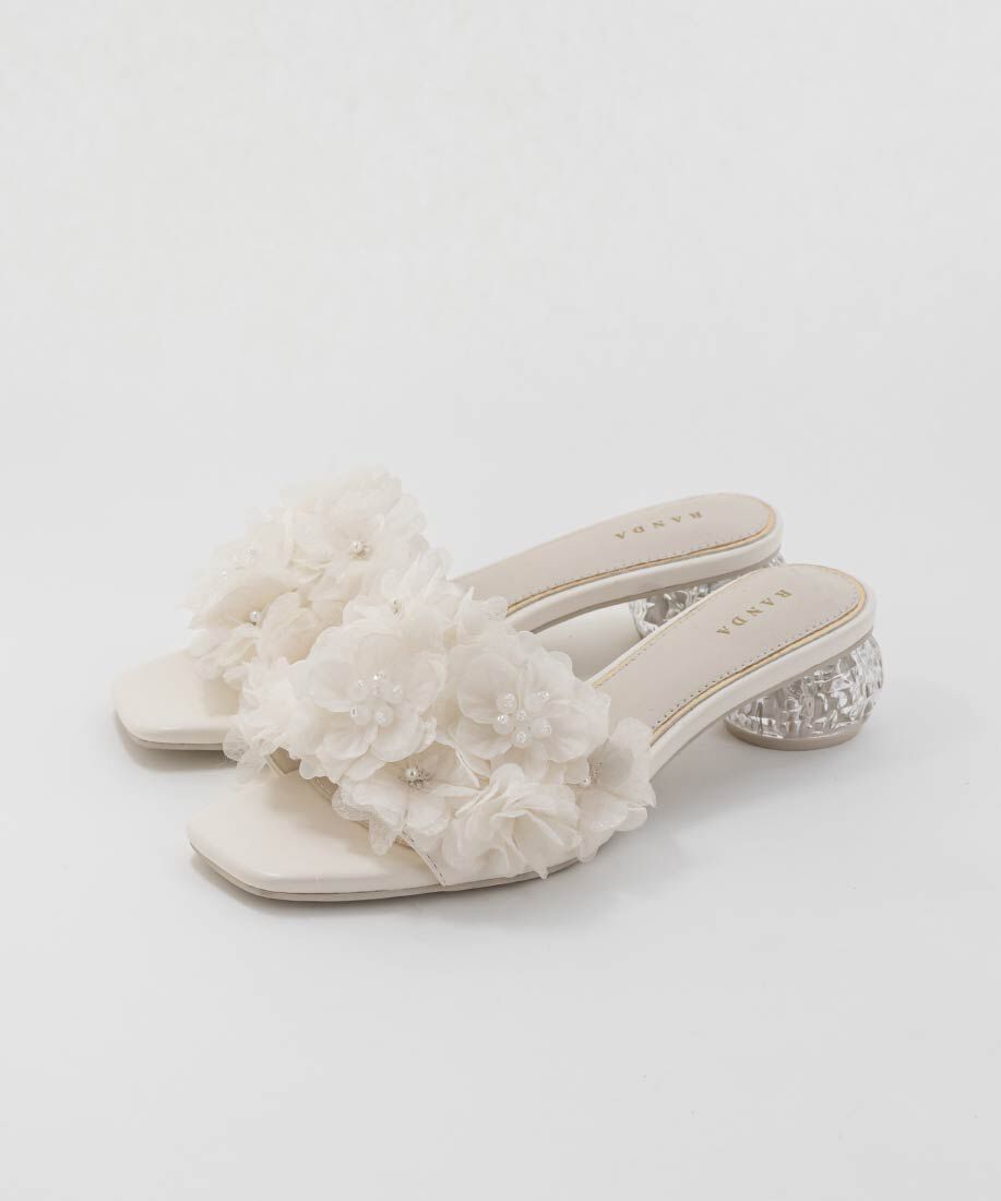  「シフォンフラワーミュールサンダル」|パンプス|