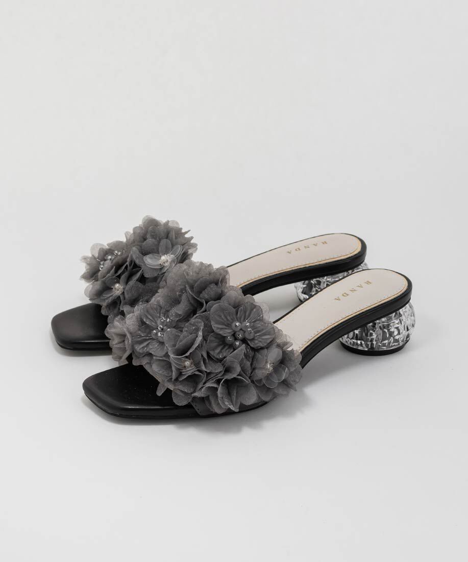  「シフォンフラワーミュールサンダル」|パンプス|