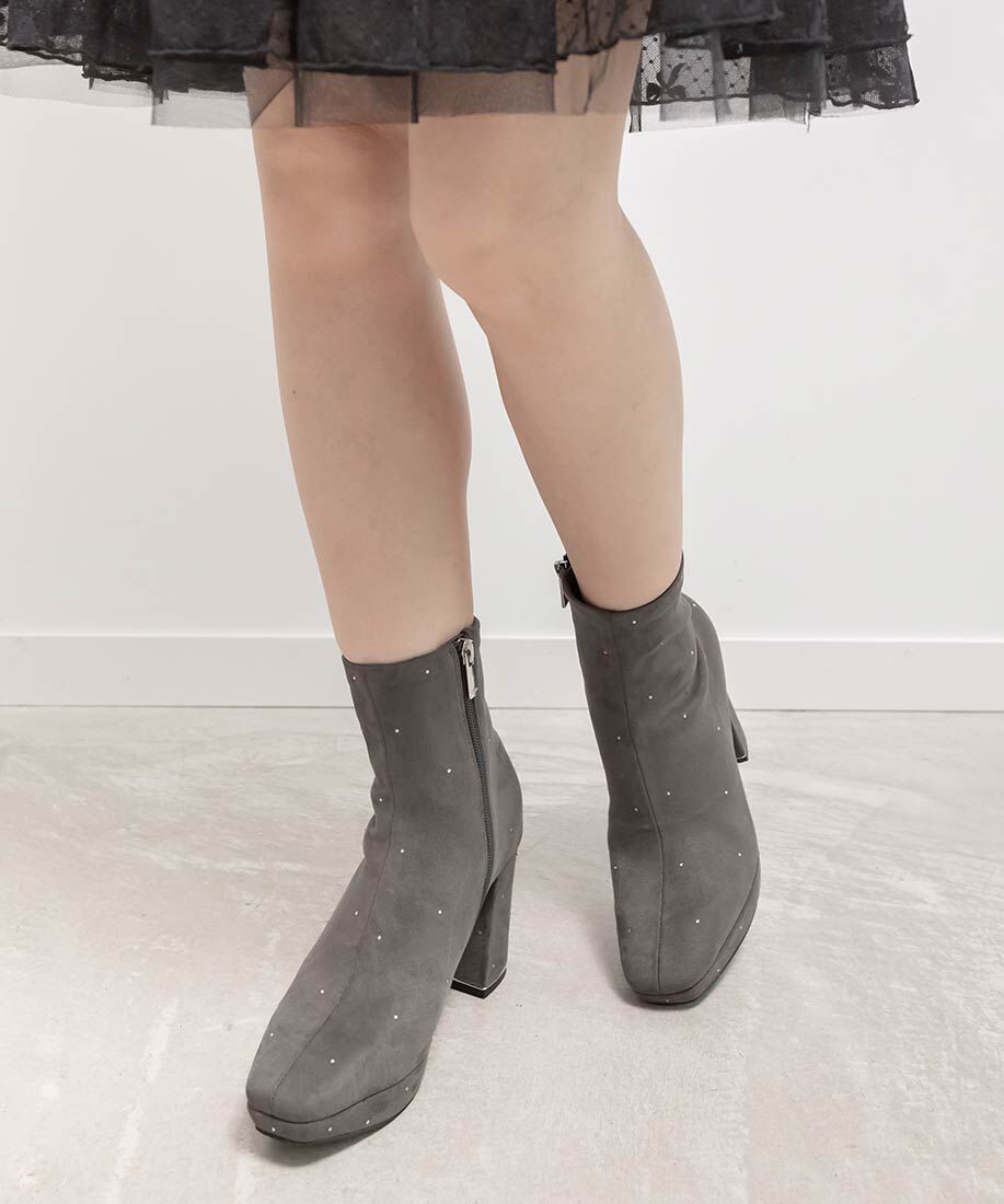  「ストーンデザインストレッチショートブーツ」|ショートブーツ|