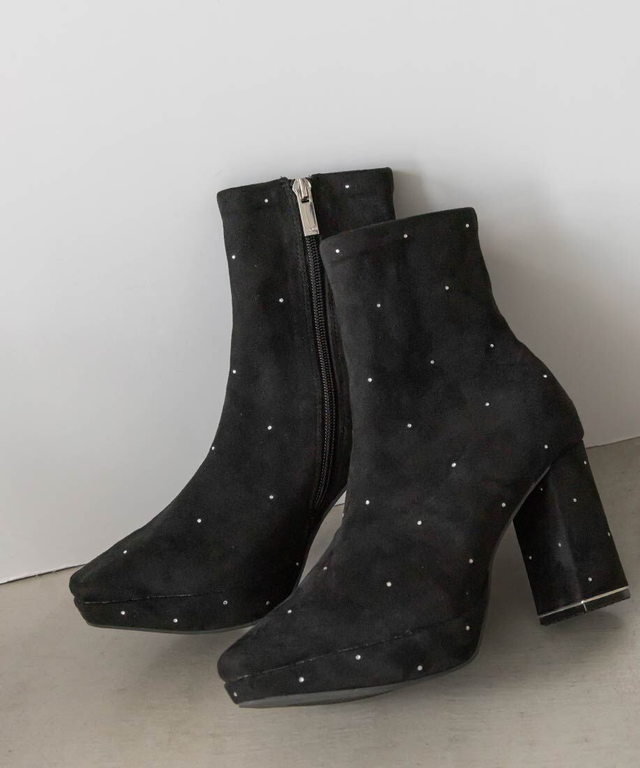  「ストーンデザインストレッチショートブーツ」|ショートブーツ|