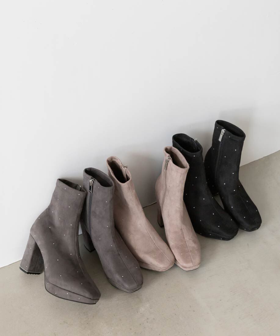  「ストーンデザインストレッチショートブーツ」|ショートブーツ|