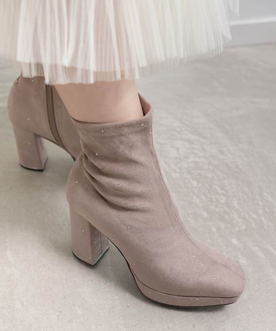  「ストーンデザインストレッチショートブーツ」|ショートブーツ|