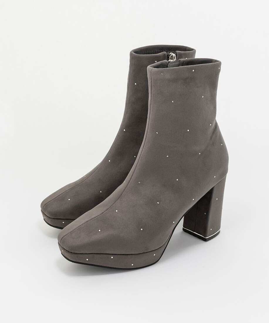  「ストーンデザインストレッチショートブーツ」|ショートブーツ|