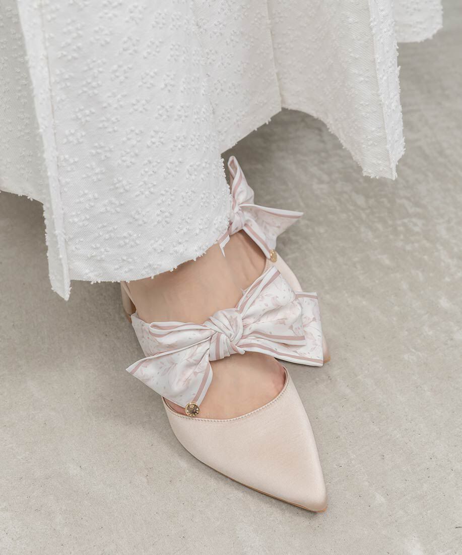  「スカーフリボンミュールパンプス」|パンプス|ピンク