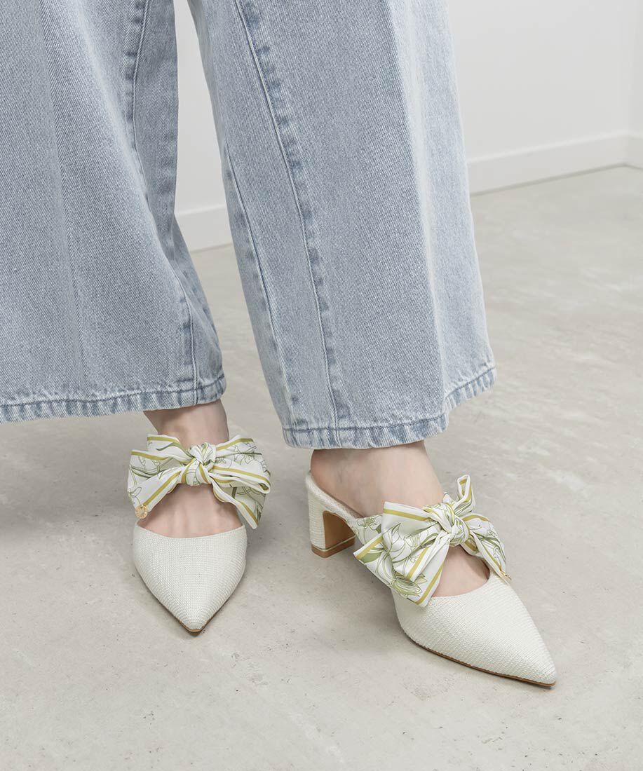  「スカーフリボンミュールパンプス」|パンプス|アイボリー