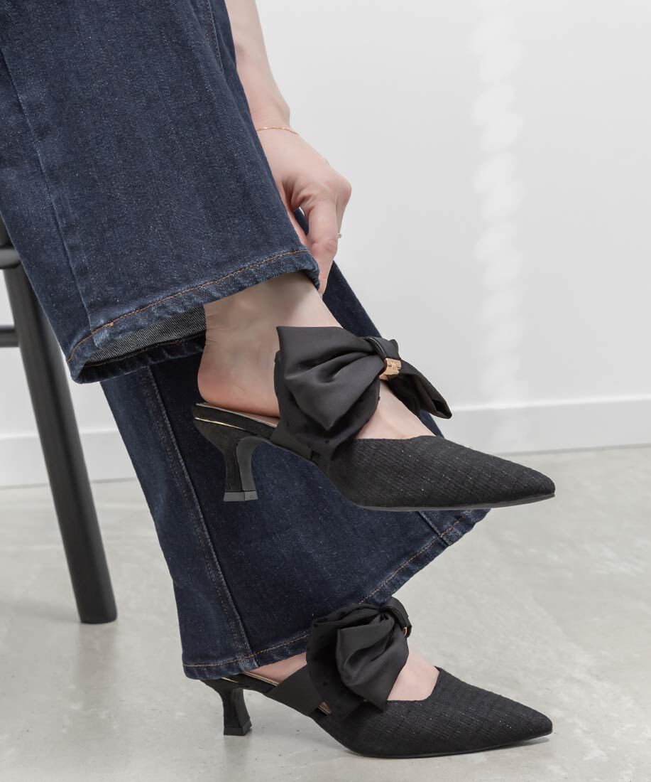  「ビッグリボンミュールパンプス」|パンプス|ブラック