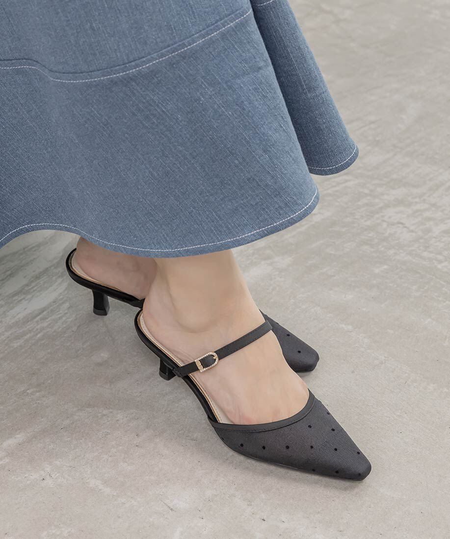  「ビジューバックルシアーミュールパンプス」|パンプス|ブラック