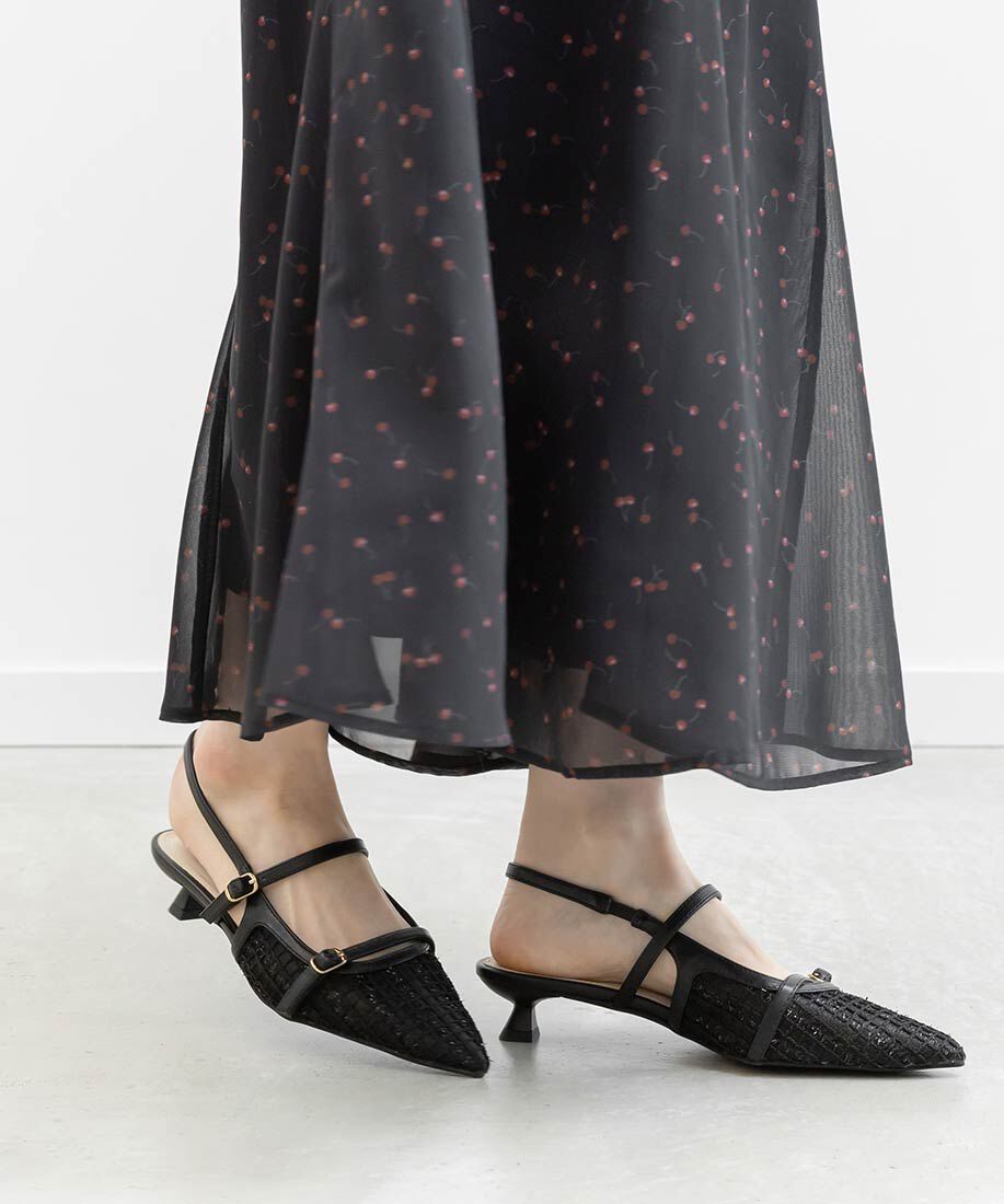  「シアーチェックバックストラップパンプス」|パンプス|ブラック