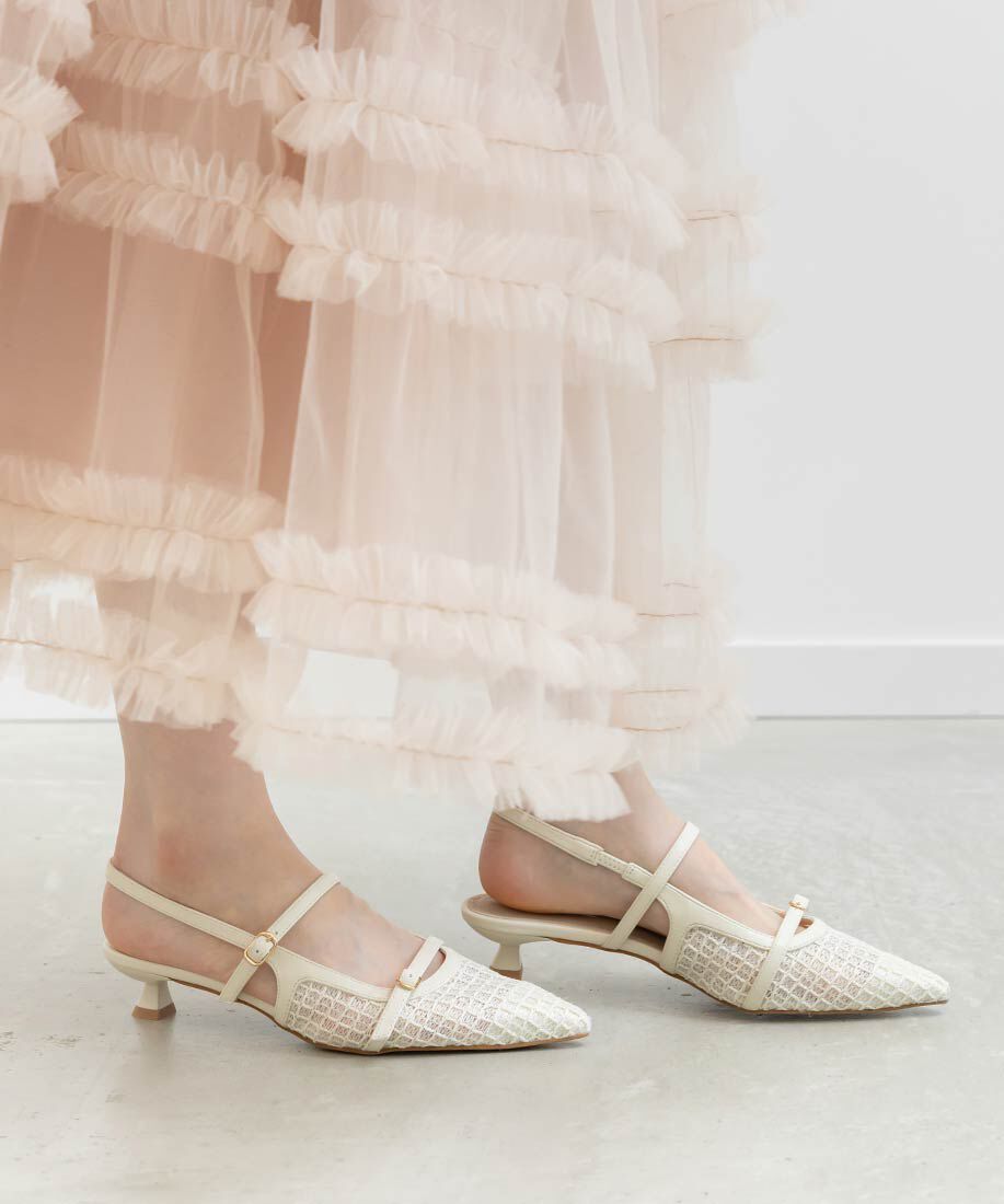  「シアーチェックバックストラップパンプス」|パンプス|