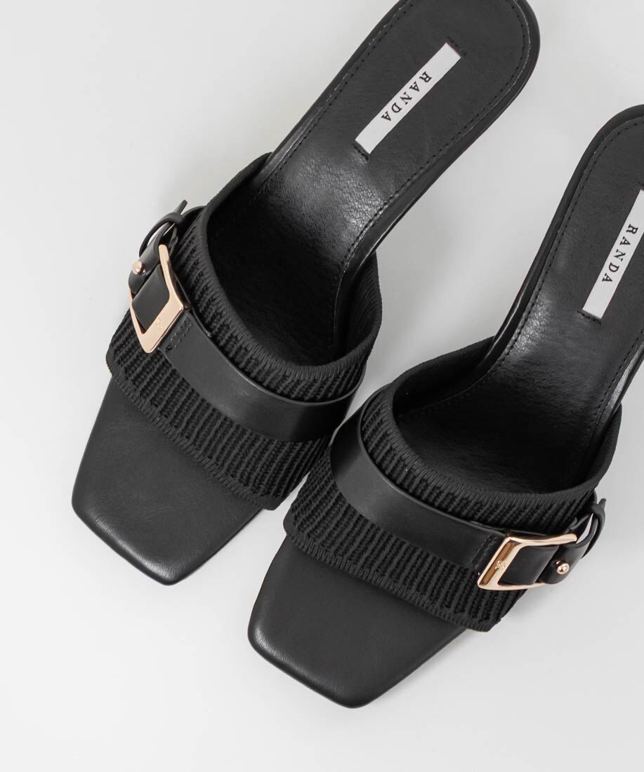  「【SUSTAINABLE】ベルトデザインニットミュールサンダル」|パンプス|