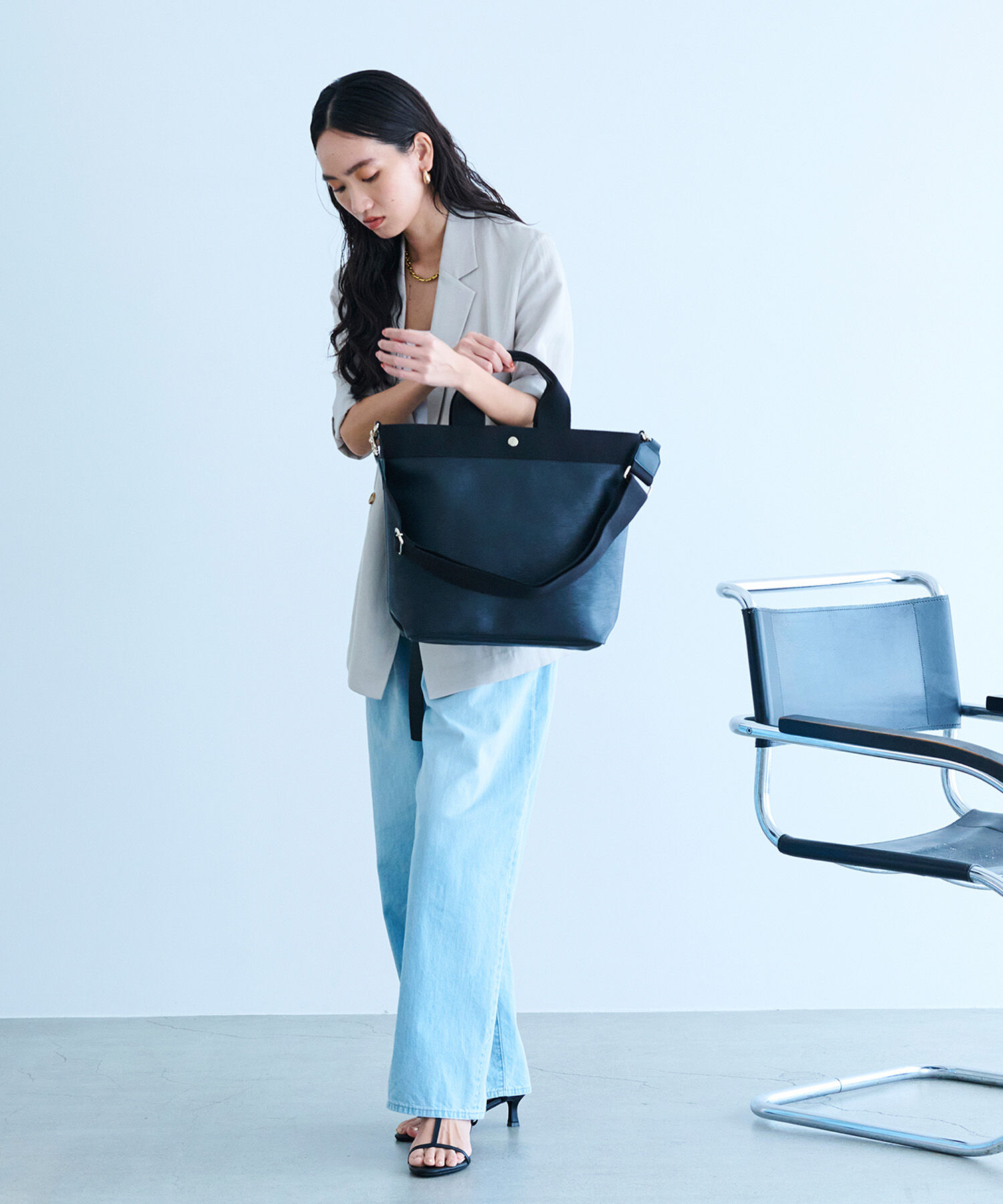 TOPKAPI BREATH「【Breath TOPKAPI】RIPPLE リプル ファスナー付 縦型 2way トートバッグ L」|トートバッグ|