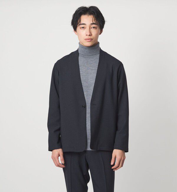 UNITED ARROWS green label relaxing「A+ ウールライク 1B ノーカラージャケット -ウォッシャブル・ストレッチ-」|ノーカラージャケット|NAVY