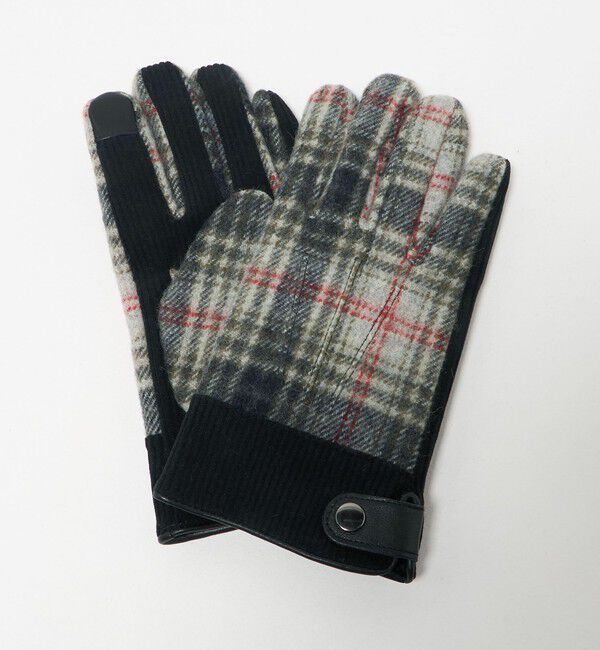 UNITED ARROWS green label relaxing「コーデュロイ チェック グローブ 手袋 -スマートフォン対応-」|手袋|MD.GRAY
