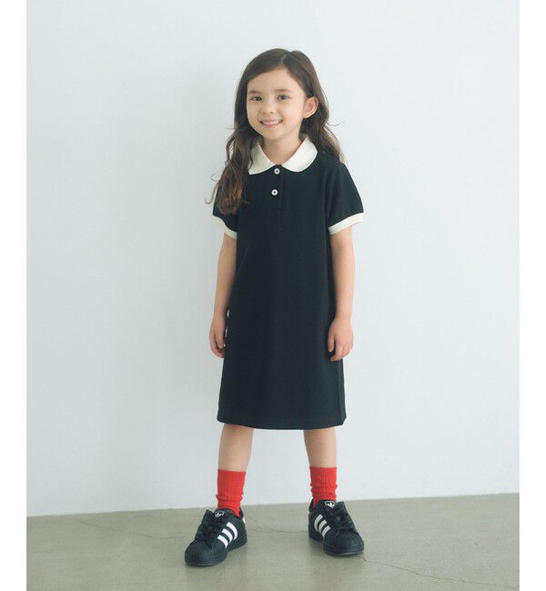 UNITED ARROWS green label relaxing「バイカラー カノコ ポロワンピース / キッズ  100cm-130cm」|ワンピース|BLACK