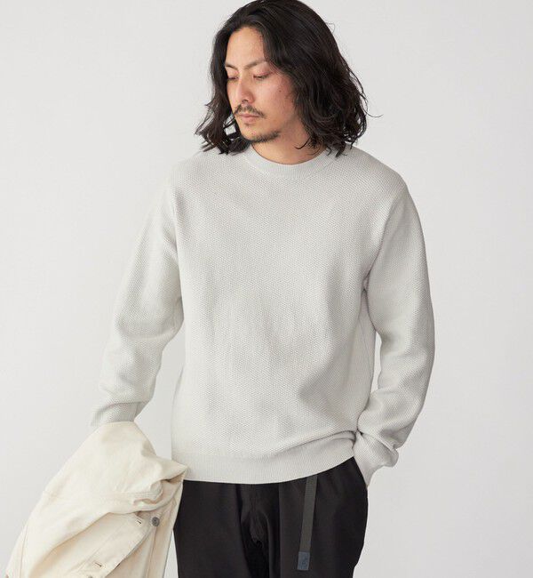 SHIPS「SHIPS: 〈洗濯機可能〉SOLOTEX(R) 7ゲージ コットン ピケ クルーネック ニット」|ニット・セーター|オフホワイト