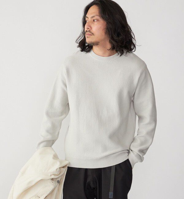 SHIPS「SHIPS: 〈洗濯機可能〉SOLOTEX(R) 7ゲージ コットン ピケ クルーネック ニット」|ニット・セーター|