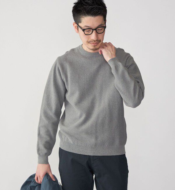 SHIPS「SHIPS: 〈洗濯機可能〉SOLOTEX(R) 7ゲージ コットン ピケ クルーネック ニット」|ニット・セーター|チャコールグレー