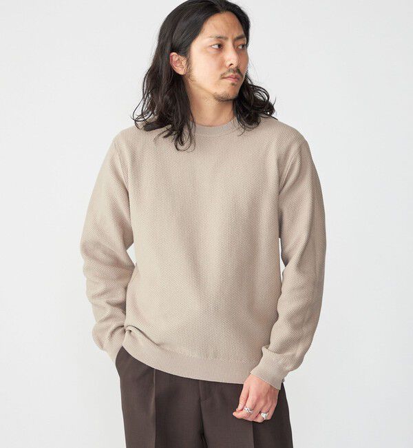 SHIPS「SHIPS: 〈洗濯機可能〉SOLOTEX(R) 7ゲージ コットン ピケ クルーネック ニット」|ニット・セーター|ベージュ