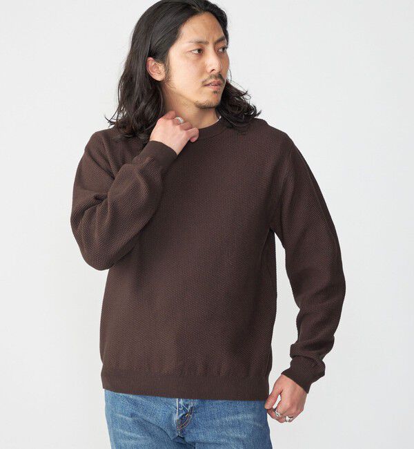 SHIPS「SHIPS: 〈洗濯機可能〉SOLOTEX(R) 7ゲージ コットン ピケ クルーネック ニット」|ニット・セーター|ブラウン