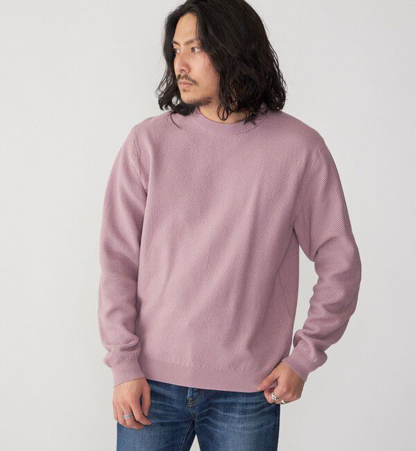 SHIPS「SHIPS: 〈洗濯機可能〉SOLOTEX(R) 7ゲージ コットン ピケ クルーネック ニット」|ニット・セーター|ピンク系