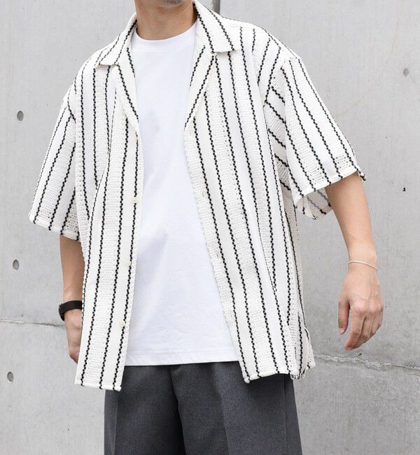 SHIPS any「SHIPS any: マルチパターン オープンカラー メッシュ シアー シャツ◇」|シャツ・ブラウス|