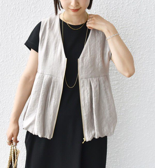 SHIPS for women「〈手洗い可能〉サテン タック バルーン ジレ」|ベスト・ジレ|ベージュ
